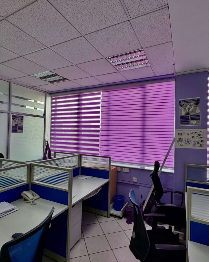 Saferworld Affordable office blinds on wide windows – Kalus Top Curtains