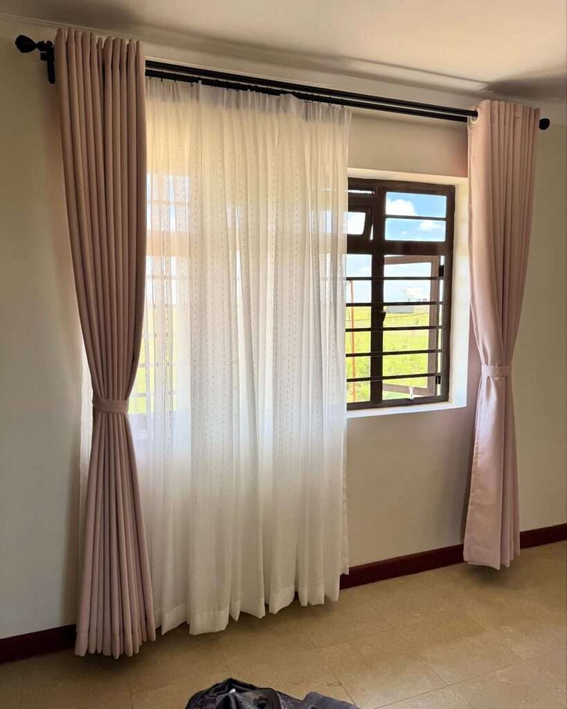 green and pink curtains